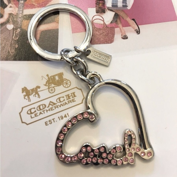 Coach Signature Pave Crystal Script Heart Key Chain Key Ring 92361 EUC approx 3” - Picture 9 of 9